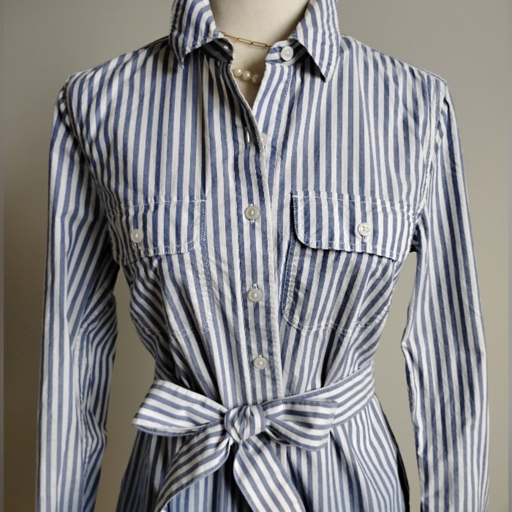 Lands' End Classic Cotton Shirt Dress Ombre Blue Stripe Preppy Size Small - Picture 5 of 17